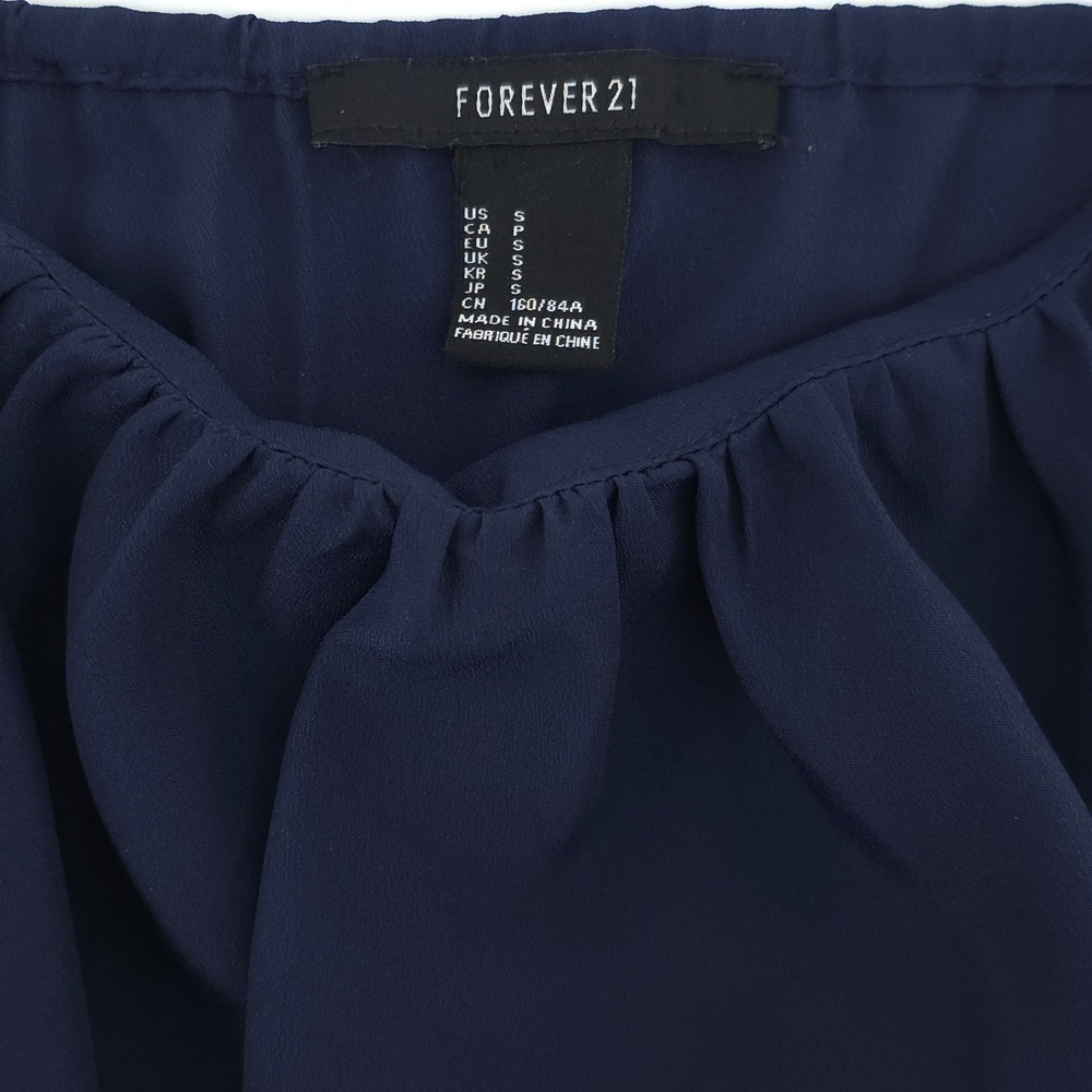 Forever 21 Womens Maxi Dress Small Navy Blue Ruffle Elastic Waist Boho Summer - Picture 5 of 11